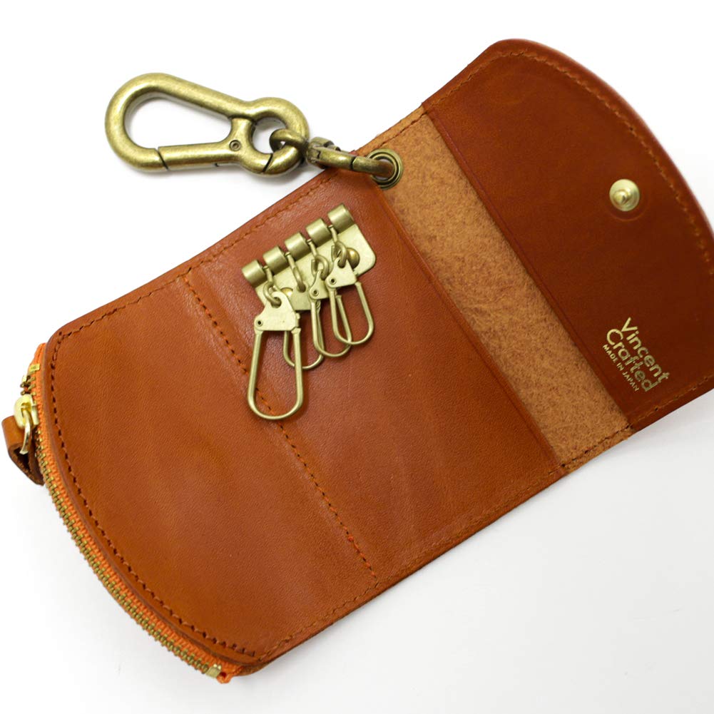 Estojo de Chaves e Moedas Carabiner Paolo Crafted por Vincent, Feito no Japão com Couro Tochigi, Design Paisley (Tamanho Único, Laranja)