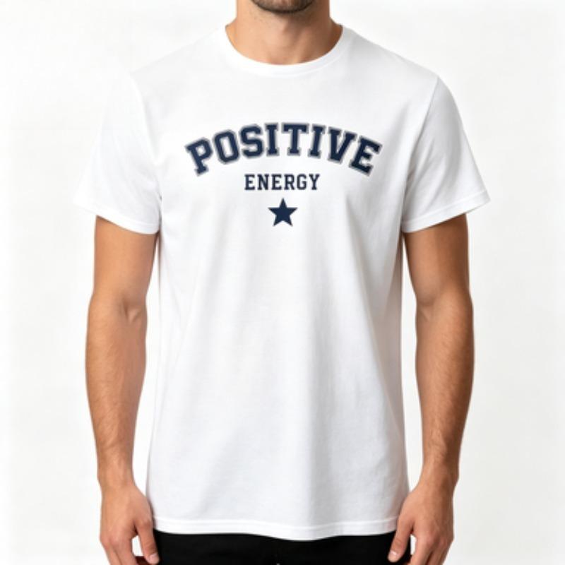Unisex 100 Cotton Positive Energy Arch Letter Star Graphic T Shirt O Neck Short Sleeve Inspirational Casual Male Tees