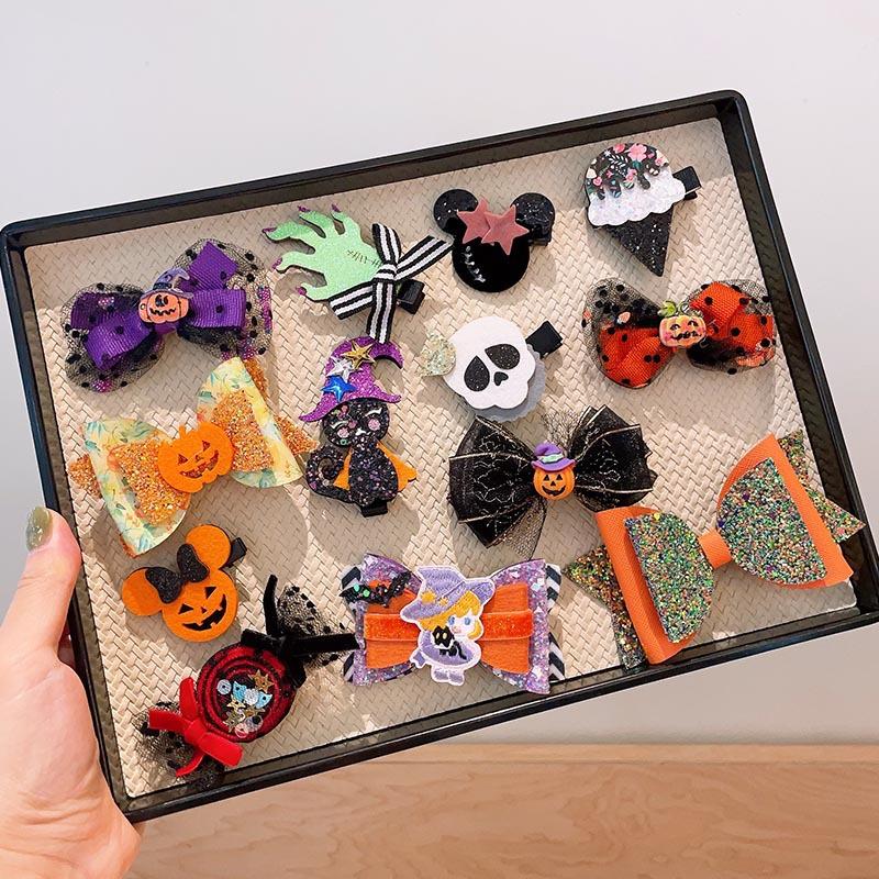 Halloween Children's Hair Accessories, Pumpkin Ghost, Funny Handmade Hair Clips, Black Bat Bow, Girl Party Hair Clips