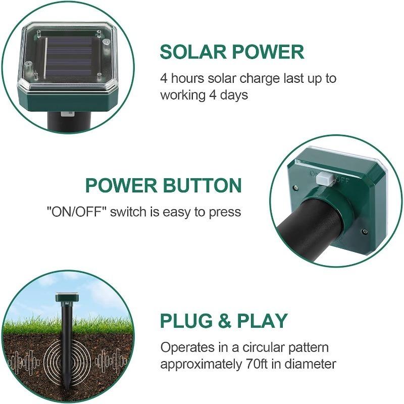 Solar Powered Pest Repeller 8 Pack Ultrasonic Mole Repellent Gopher Vole Snake Rodent Chaser Deterrent for Outdoor Lawn Garden Yards Pest Control