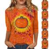Women's Halloween Printed Round Neck Long Sleeved Loose Fitting Long Sleeved Casual 3/4 Sleeved Top