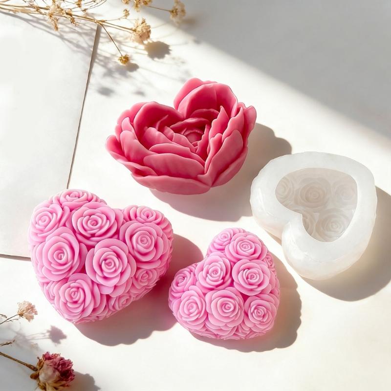 2Pcs Flower Heart Silicone Molds Food Grade Silicone Temperature Resistant for Candle Soap Chocolate Cake Baking Molds