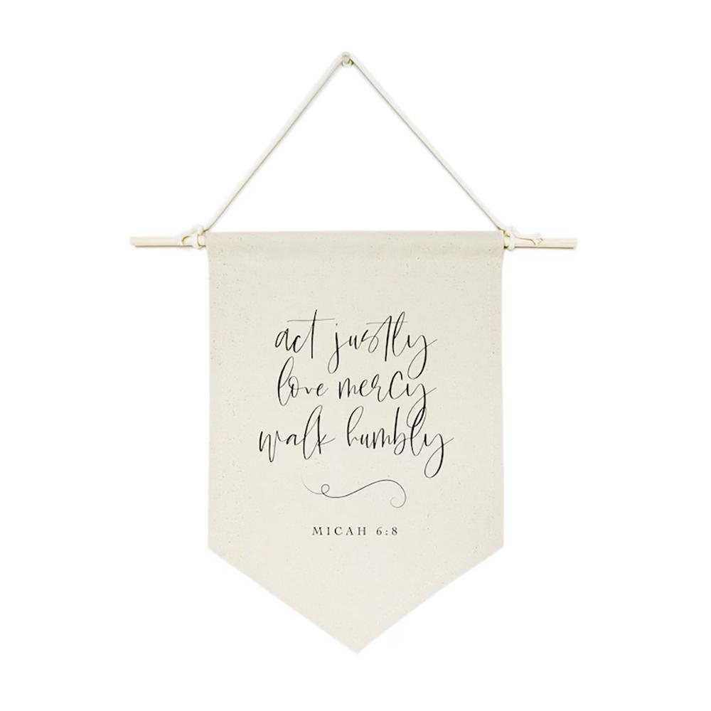 

Act Justly Love Mercy Walk Humbly Micah 6:8 Hanging Wall Canvas Banner and Home Wall Decor Motivational Bible Religious Gift 27.5x30cm