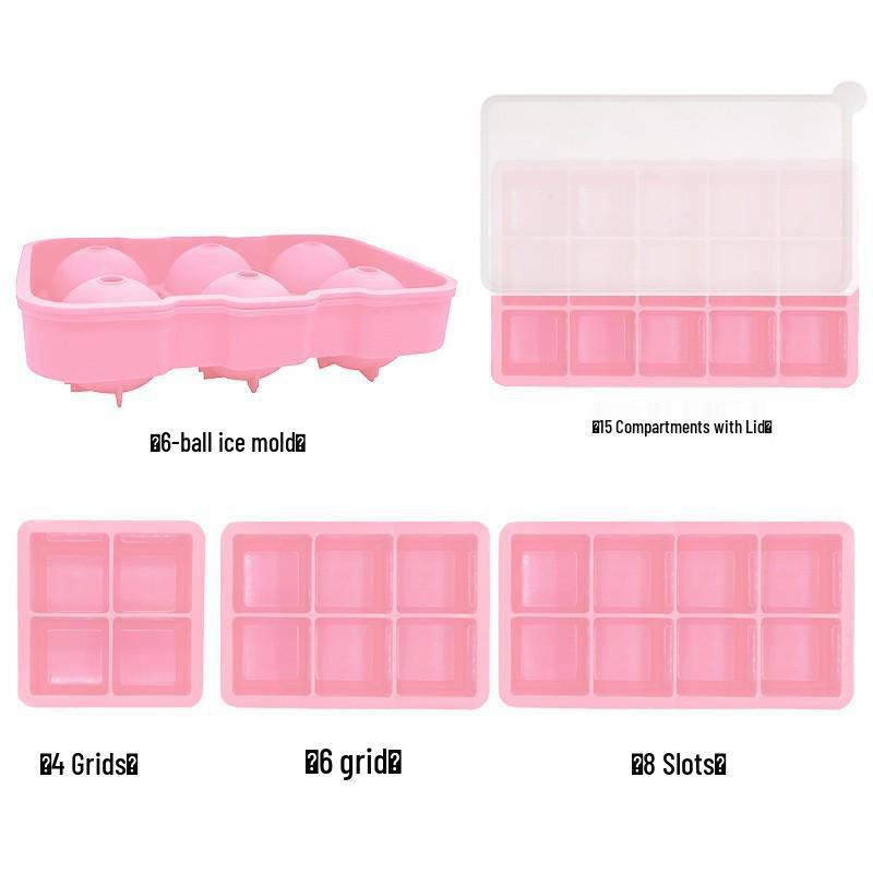 

Silicone Ice Cube Tray Mold with 6, 8, or 15 Grids for Square and Ball Shaped Ice Cubes 4 Grids 115x115x50mm рожевий