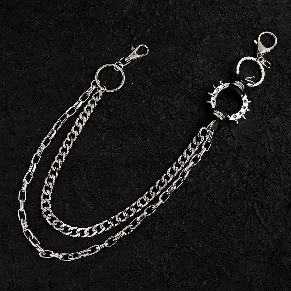 Y2KRetro Layered Pendant Pant Chain Women Man Keychains for Egirl eBoy Harajuku Metal Punk Rock Hip Hop Waist Chain Wallet Chain