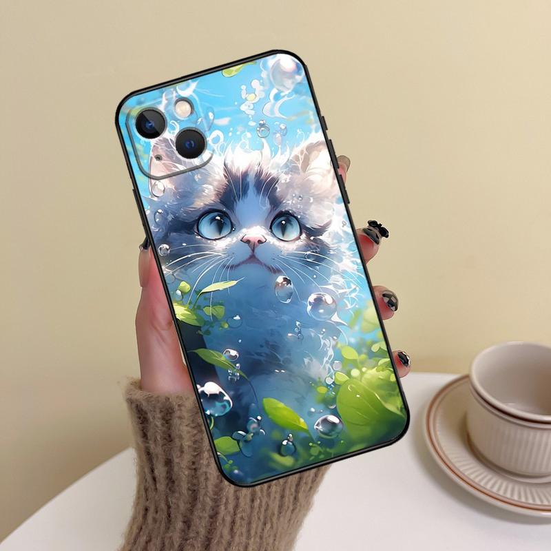 Funny Cute Cat Phone Case For iPhone 15 Pro Max 11 12 13 14 16 17 Pro Max mini Plus 16e 17 Air Cover Funda