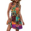 Ladies' Fashionable Gradient Print V-neck Button-down Pocket Vest Dress Beach Vacation Summer Dress