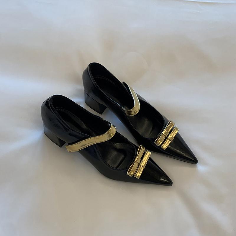 

Женские туфли Мэри Джейн на толстом каблуке золотистого цвета, модные туфли с острым носком, весна 2025, элегантные женские туфли для выпускного вечера и танцев 40 золотой