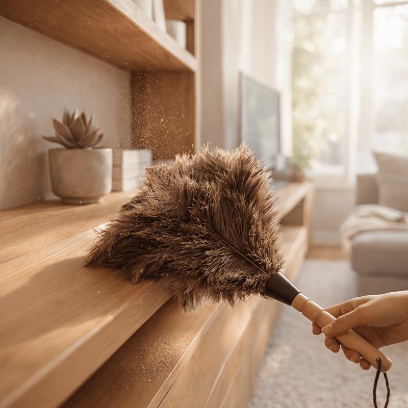 Feather Duster Wooden Handle Duster Anti-Static Dust Removal Dusters Ostrich Duster Feather Fur Brush For Home Cleaning Tools