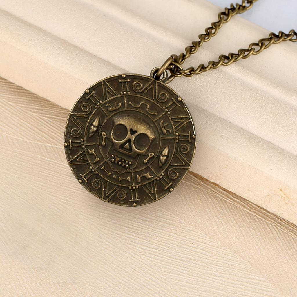Classic Skull Necklace Pirates of The Caribbean Movies Cursed Aztec Coin Jewelry for Men Choker