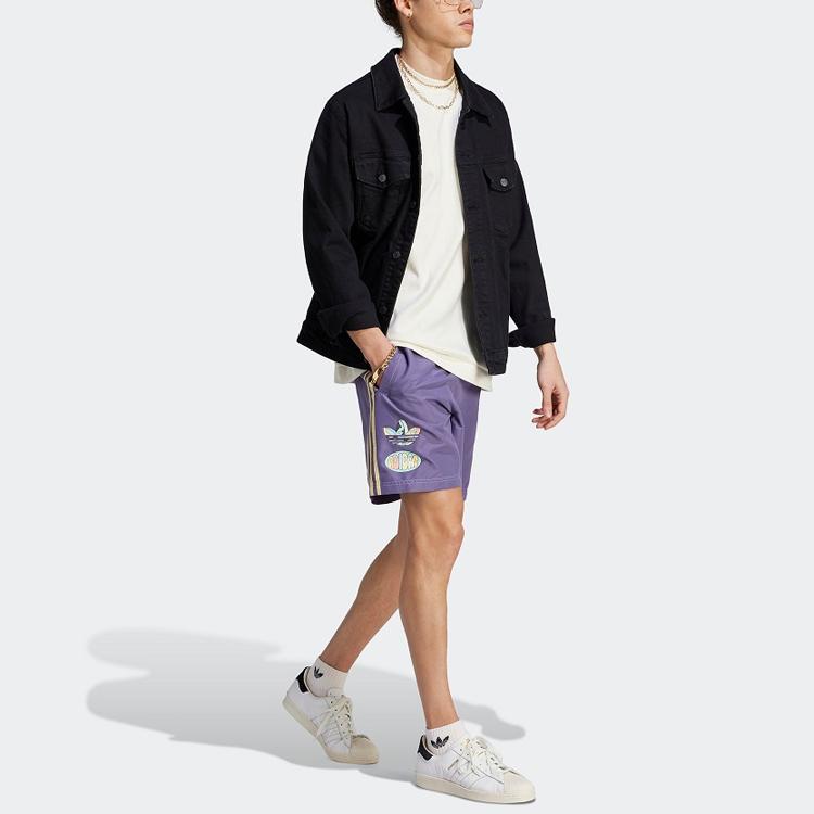 Adidas Originals Trefoil Enjoy Poly Shorts With Three-Stripe Logo Print Men Shorts Tech-Purple IT8188