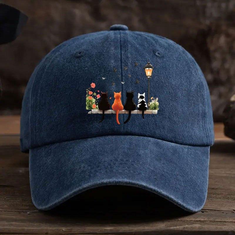 1pc Four Cats  Baseball Cap with Dreamy Cat and Flower Lantern Cartoon Pattern Design PrintAppropriate for Any Season