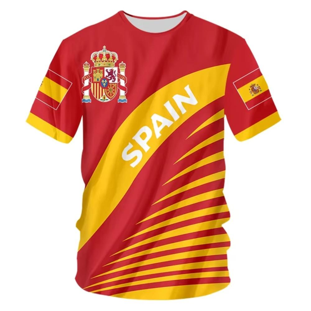 ETST0011 Heren T-shirt met Spaanse nationale embleem print 3D T-shirt ronde hals korte mouw modieuze coole kleding los top heren S