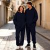 Unisex -Lined Hooded Sweatshirt Set with Print, Casual Streetwear for Men and Women