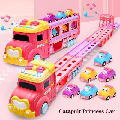 Transport Truck Car Toys Set For Kids Folding Storage Car Carrier With 6 Mini Cars 46" Long Track Christmas Gifts For Boys Girls