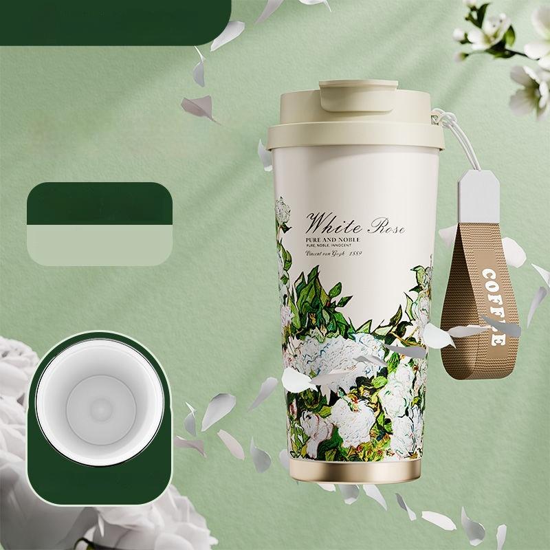 Neuer hochwertiger Kaffee-Thermosbecher mit Keramik-Strohhalm, doppelter Trinkbecher, täglicher Campus-Begleitkaffeebecher