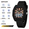 Sanda Luminous Barrel-Shaped Dual Time Zone Waterproof Wristwatch with Alarm for Men and Women.