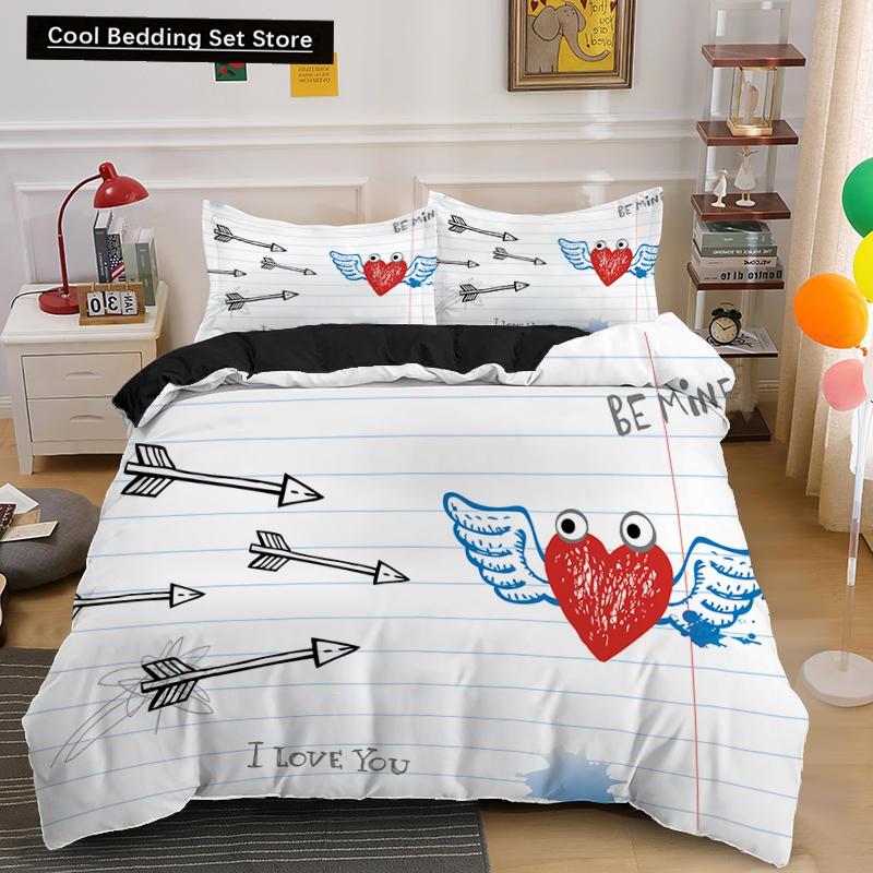 Lover Couple Bed Duvet Cover Set Valentine's Day Gift Heart Shape Bedding Set King Queen Double 2/3pcs Polyester Comforter Cover