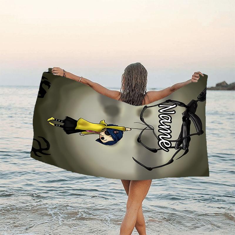 1pc Coraline7 Beach Towel with Custom Name, Beach/Swimming/Bath/Picnic/Camping Towel, Suitable for Seaside Beaches