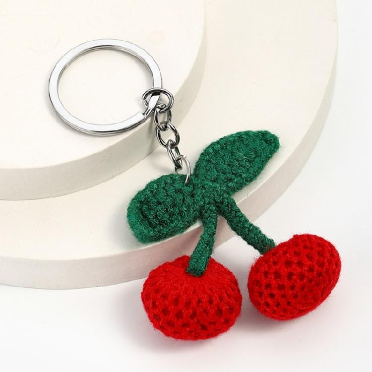 Unique Cherry Charm Pendant Sturdy Yarn Ornament Handmade Knitted Designs Accessory for Keychains and Personalize Gifts