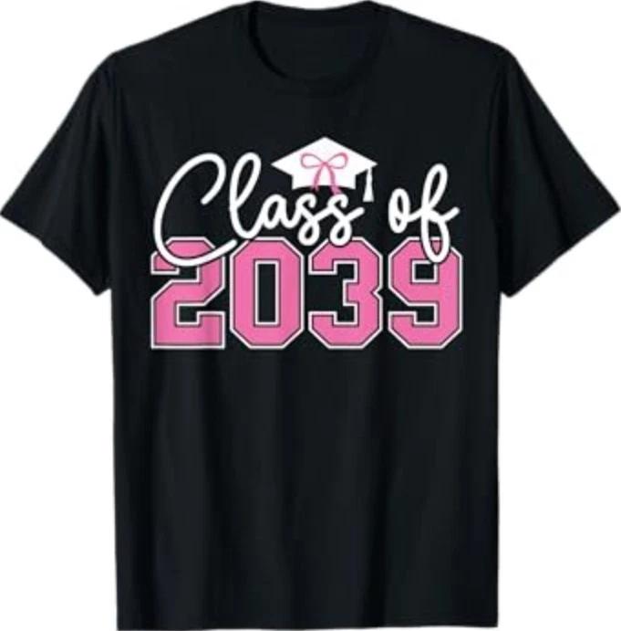 Class of 2039 Grow with Me 2039 Graduation Pink Bow T-Shirt M