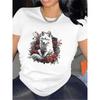 T-Shirt with Wolf And Rose Design, Ideal for Home Living Room, Durable And Comfortable, Perfect for Daily Wear, Stylish Graphic Tee for Women