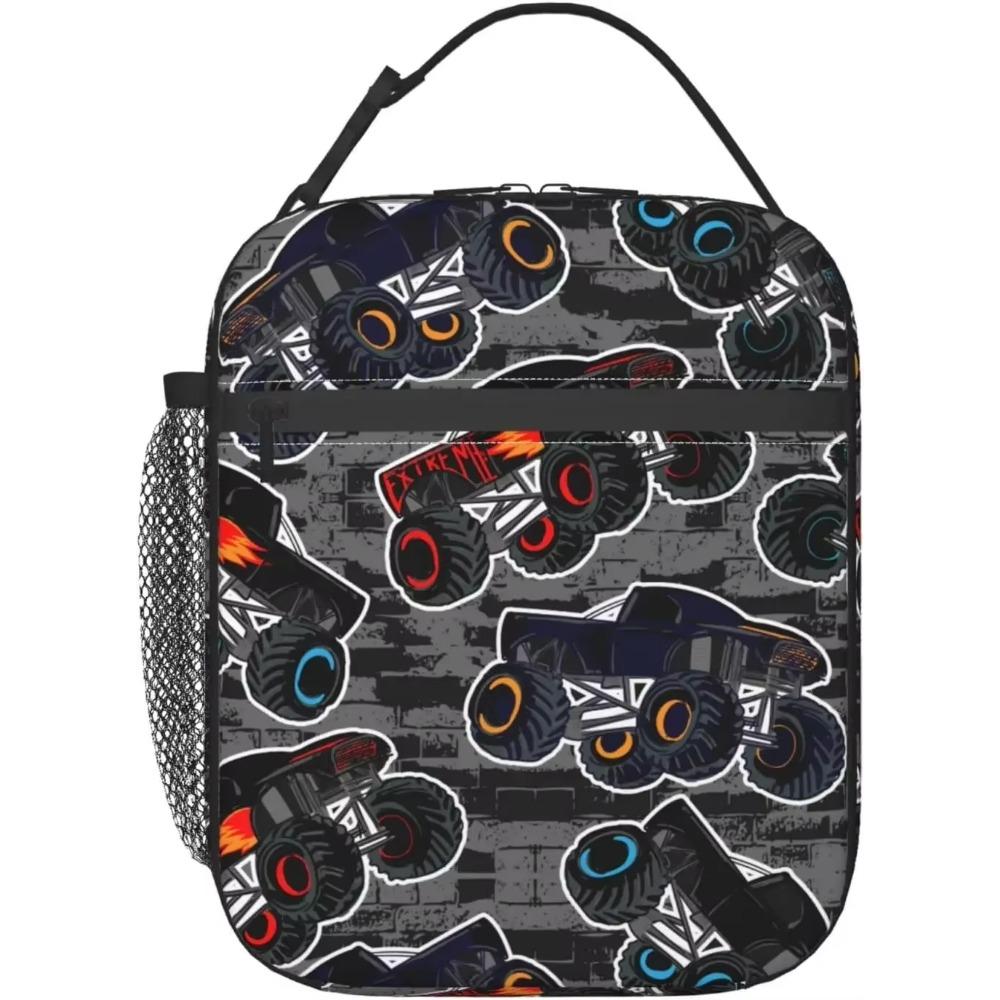 Truck Cars Pattern Lunch Bag Insulated Portable Reusable Lunch Box with Zipper for Women Men Picnic Beach for Kids