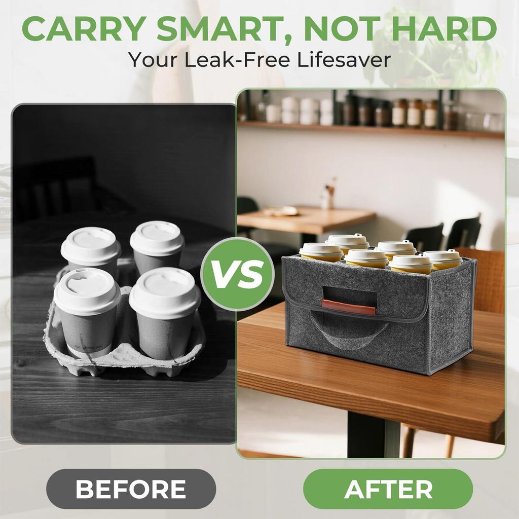 Drink Carrier With Handle 6-Cup Reusable Coffee Carry Bag Foldable Car Drink Holder for Travel Road Trip Camping Outing Picnic