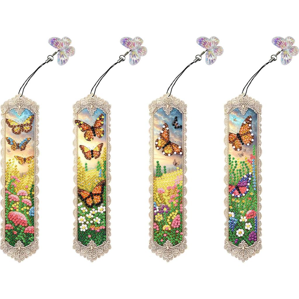 4Pcs Special Shape Butterfly Bush Diamond Bookmark Art Projects Diamond Painting Bookmark Making Kit for Reading Day Gift