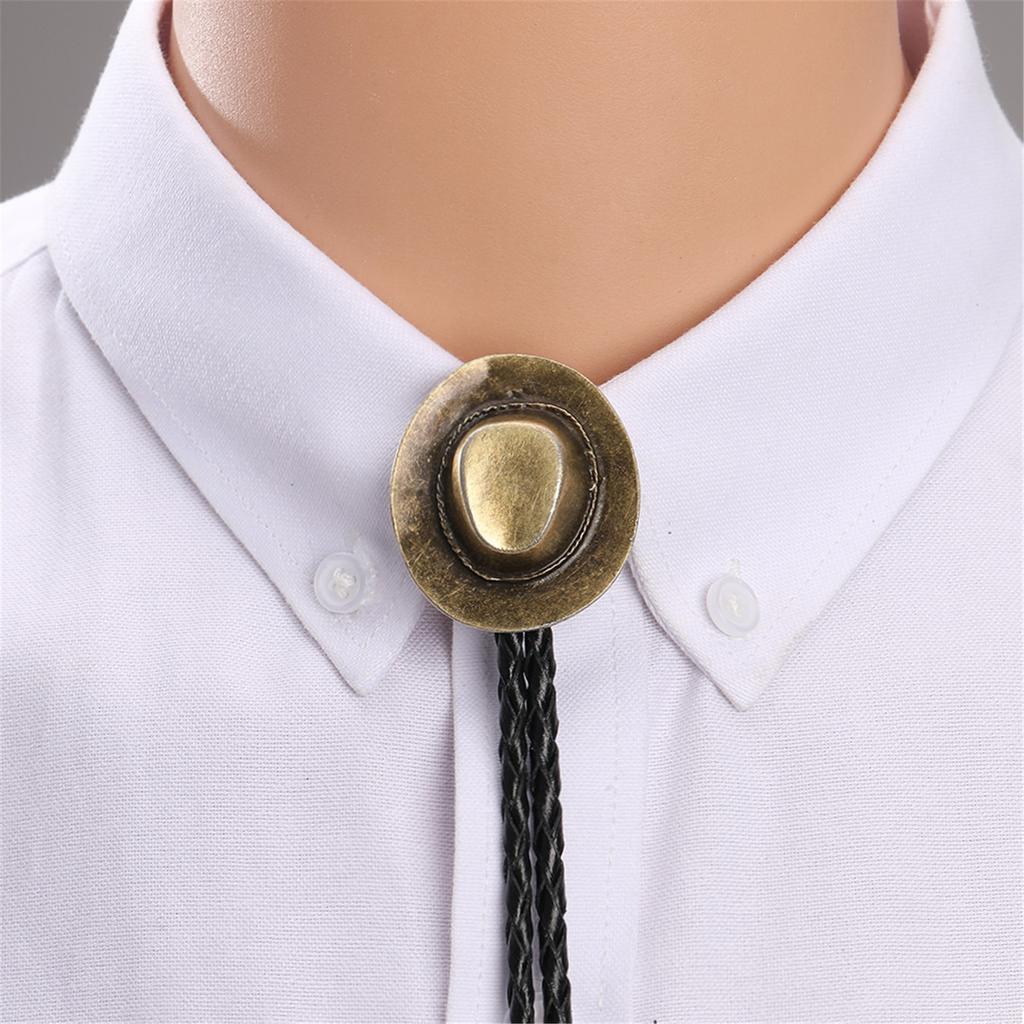Western Bolo Tie With 3D Cowboy Hat Accent Adjustable Faux Leather Cord Necktie For Business Casual Mens Accessories
