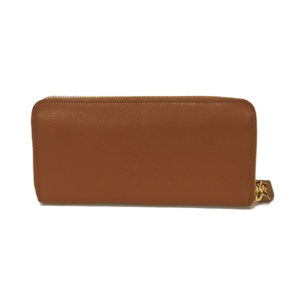 Used YSL Full Zip Wallet 9921 414680 B680J 6309 7940 Calfskin Brown Zip Around Logo Foil Stamp Brick Unisex from Japan