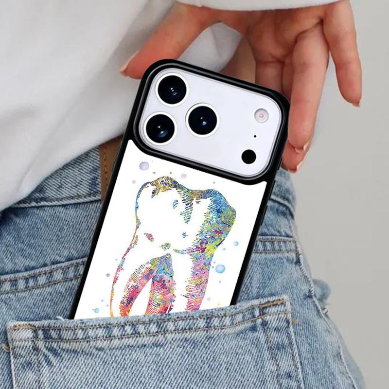 Dentist Tooth Pattern Print Phone Case for iPhone 16e 15 14 13 12 17 Pro Max Plus Air 17pro Cover Coque