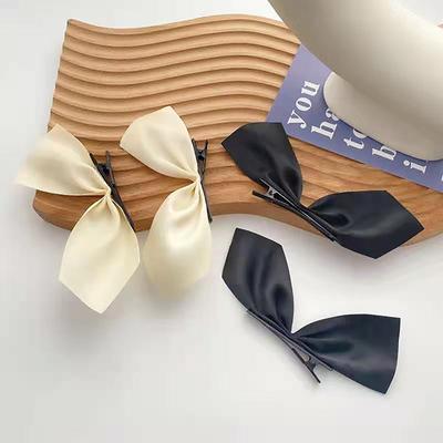 1 Par Negro Blanco Satén Lazo Clips Laterales Vintage Lazo Horquilla Dulce Lindo Pasadores Tocado Para Mujeres Niñas Accesorios Para el Cabello