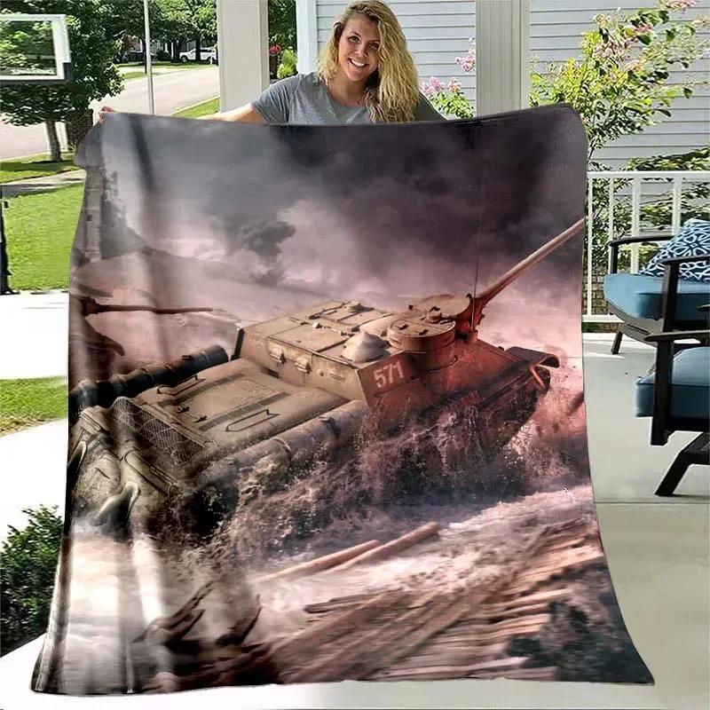 War Tank Flannel Throw Blanket Printed Military Weapons Blanket Bed Sofa Travel Hiking Picnic Blankets for Boys Men Adult Gifts
