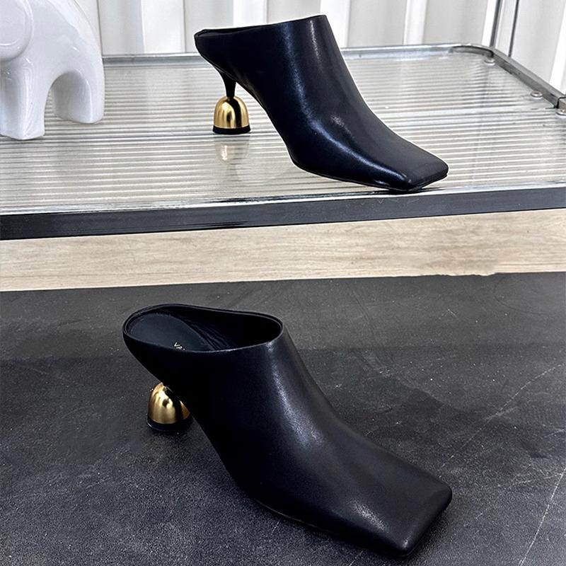 Fashion Spring New Thin and Baotou Slippers Women's Fashion Square Head Deep Mouth Anti-slip Wear-resistant High Heels