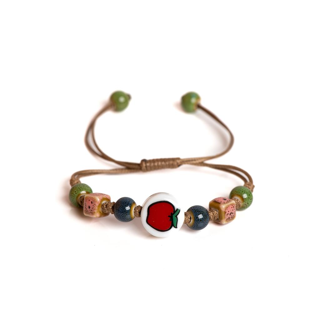 Handgemachtes Apfel-Keramik-Armband, verstellbare gewebte Kordel, süßer Cartoon-Stil, Schmuck für Geschenke