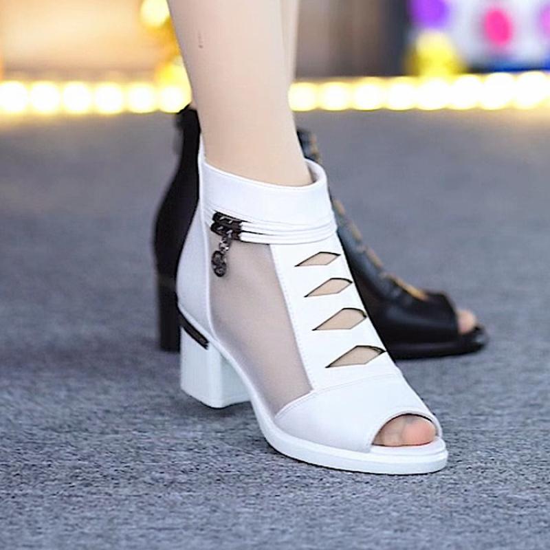Fashion Fashion Versatile Woman Shoe Summer New Fish Mouth Shaped Heel Shoes Simple Temperament Women Sandals Anti Slip Mesh Short Boots