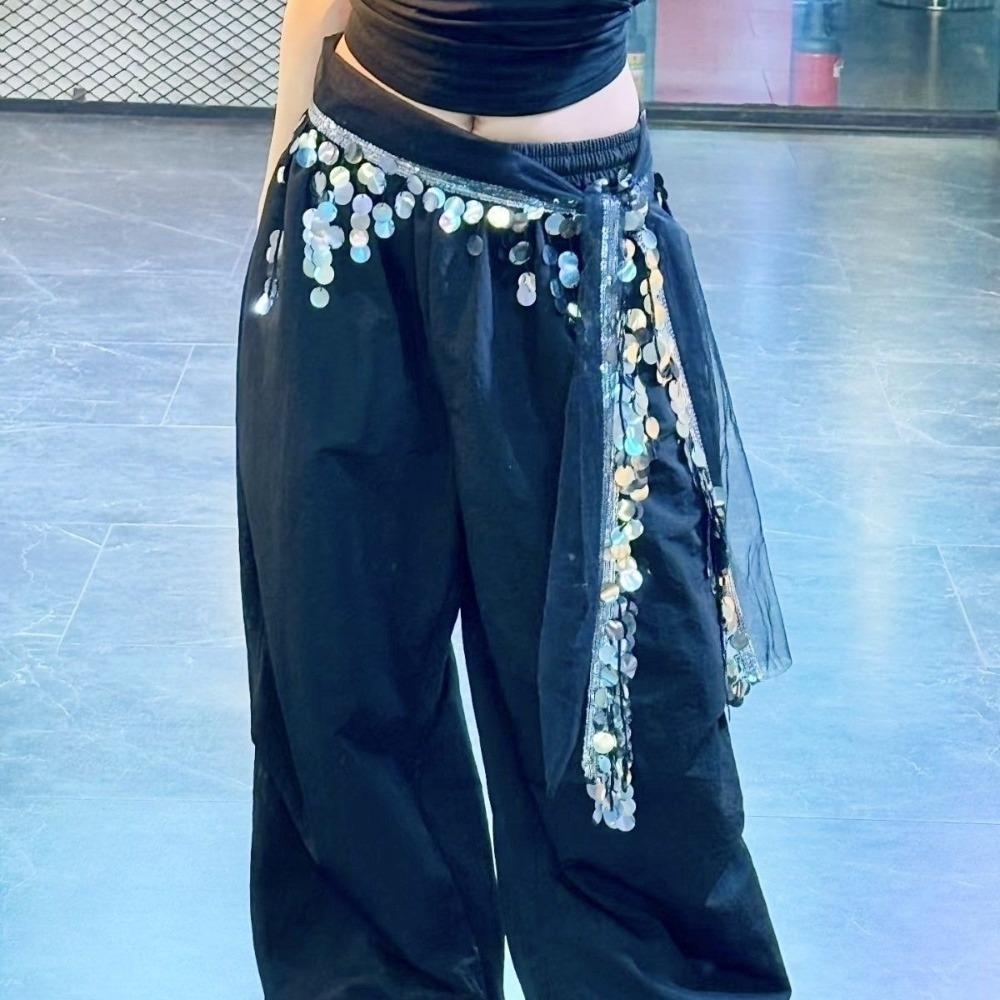 Glitter Sequins Belly Dance Hip Scarf Creative Sequin Waist Chain Hip Scarf Skirt Women серебряный