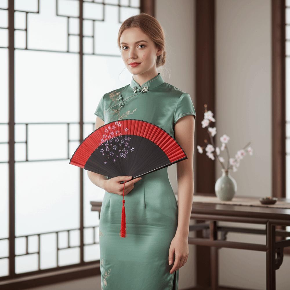 Chinese Style Blossom Printing Folded Fan Exquisite Elegant Handheld Fans  Wedding Party Decor
