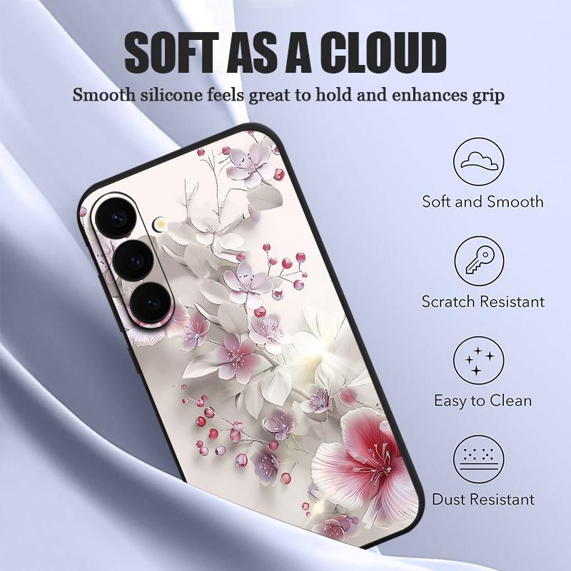 Pink White Flower Pattern Case For Samsung Galaxy S25 Ultra S24 S23 S22 Plus S21 S25 FE Magnetic For Magsafe Soft Silicone Cover