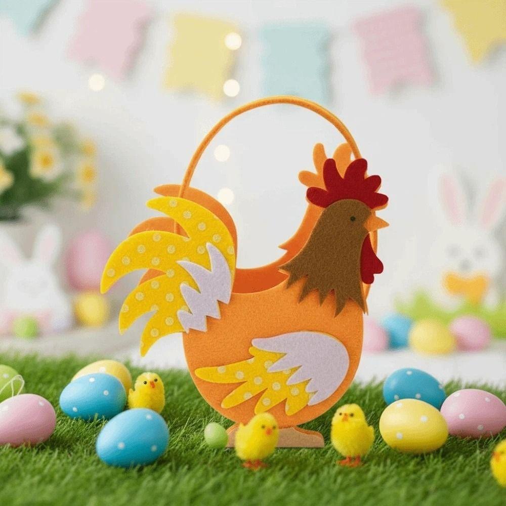 Exquisite Rooster Candy Box Cartoon Cock Small Felt Chicken Basket Portable Cut Easter Storage Case Biscuit