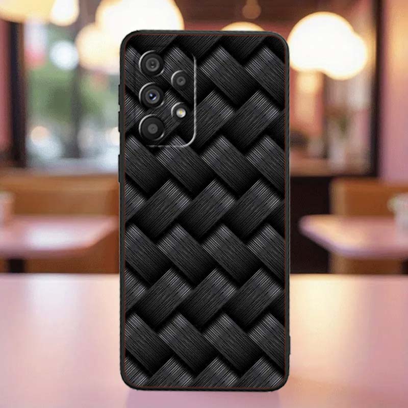 Black carved woven texture Phone Case For Samsung A41 A35 A34 A33 A32 A25 A24 A23 A21s A06 A05 A04 A03 Note 10 20 Ultra 5G Black