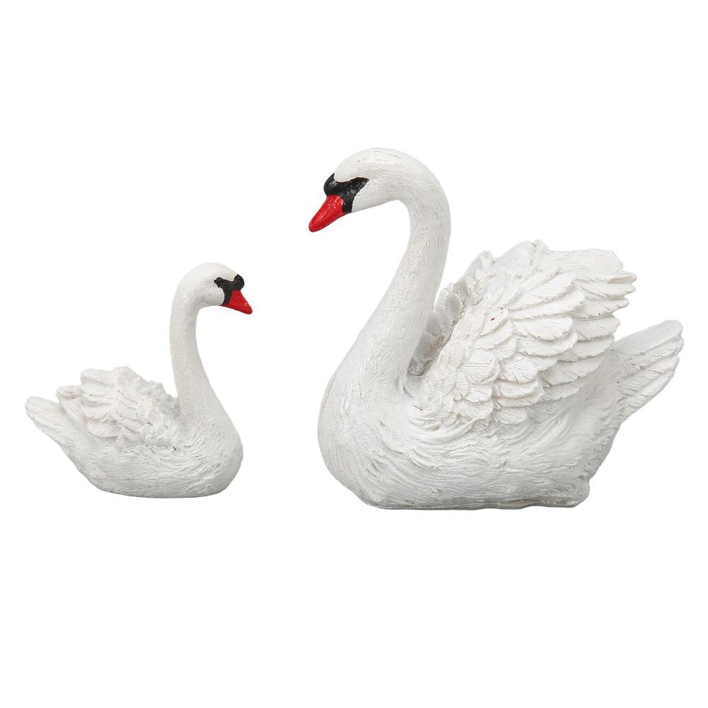 2pcs Small Resin Swan Ornaments Resin Cake Topper Set Swan Decorations Garden Pond Use