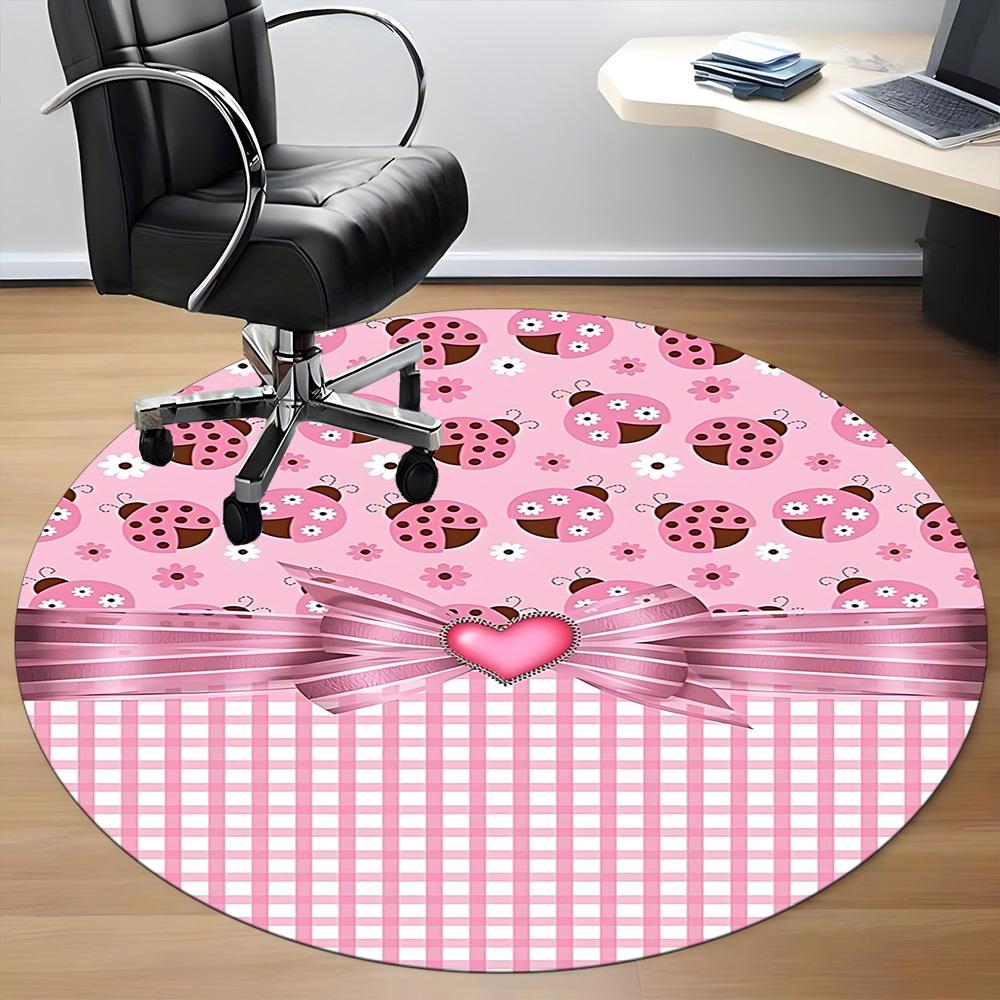 1pc Ladybug Pink Plaid Chair Carpet for Office, Non slip, Soft and Durable Office Rug for Interior Decoration