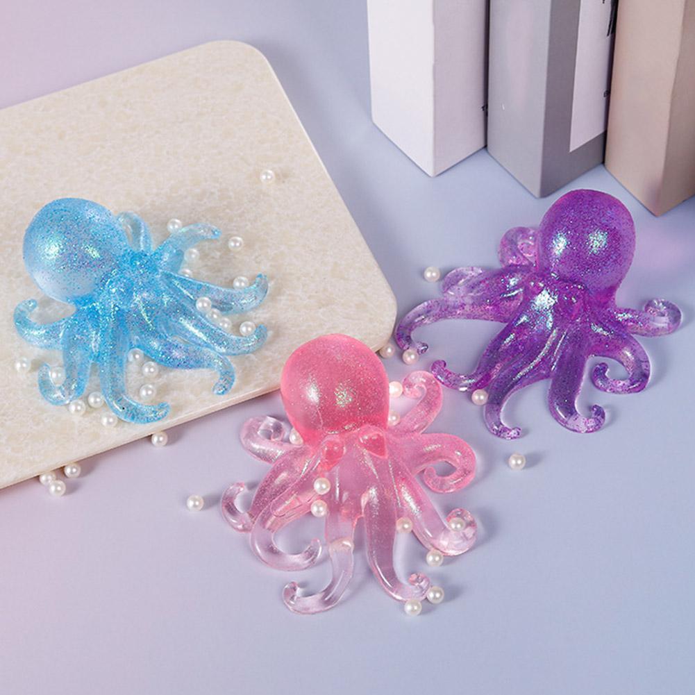 Glitter Octopus Squishy Stress Ball Cute Squeeze Fidget Toy Sensory Anti-Stress Decompression Toy For Kids Adults Gift