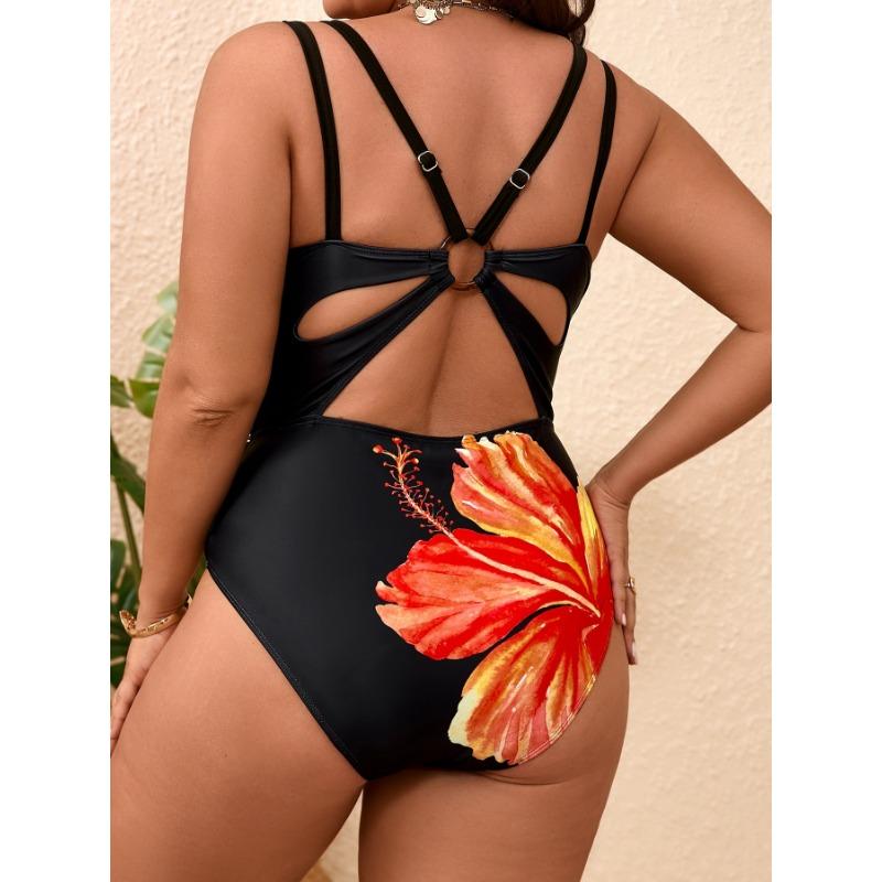 Damen S Floral Print Sexy Rückenfrei Eng Übergröße Badeanzug
