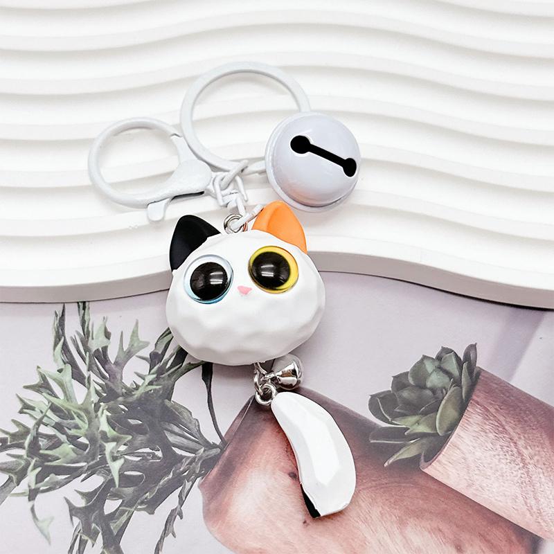 Kreativer Schlüsselanhänger mit Katzenkopf und großen Augen im Cartoon-Stil, süßer Katzenkopf-Anhänger, langlebig, exquisiter 3D-Schlüsselring, zum Aufhängen an ein Paar