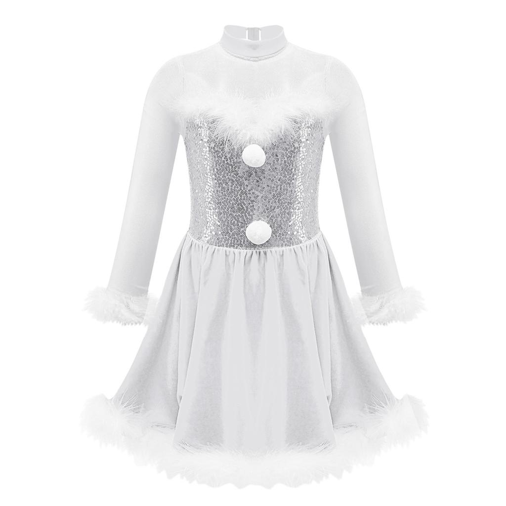 Kinder Mädchen Weihnachtskostüm Weihnachten Neujahr Bühne Dancewear Pailletten Santa Party Cosplay Kleid Samt Schlüsselloch Rückentanz Kostüm