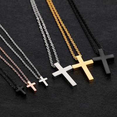 Moda biżuteria ze stali nierdzewnej kolor srebrny różowe złoto czarny krzyż krucyfiks mężczyźni kobiety naszyjnik bezpłatny łańcuszek krzyżowy 24 \ "* 3mm