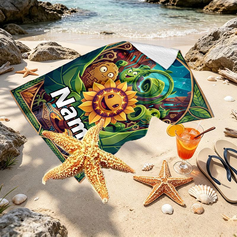 Custom Name Personalized Plants VS Zombies Print Beach Towel, for Trip Camping Beach Party Home Decor, Birthday Gift for Family & Friends